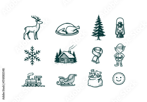 Christmas Set of Vector Hand Drawn Illustration Asset for by AZ for UI/UX, Books, Design and Decoration Asset