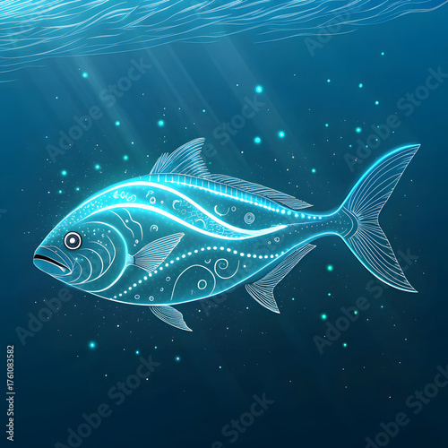 Aquatic wildlife vector illustration: a cartoon fish swimming in the blue ocean water