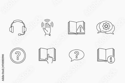 Set of thin line icons for user manual and guide modern vector outline logo pictogram concept