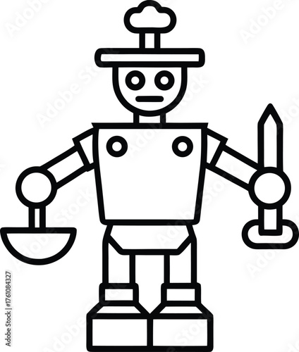 Steampunk robot blacksmith coloring art illustration on transparent background