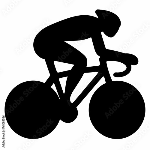 Black Silhouette of a Person Riding a Bicycle, Road Cycling Illustration