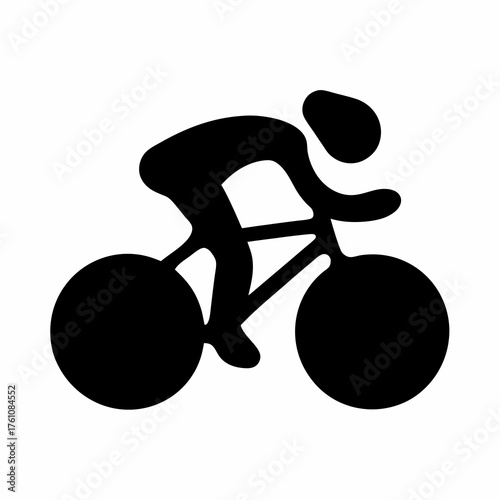 Simple graphic silhouette of a cyclist on a bicycle racing forward