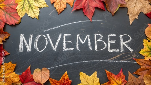 autumn leaves frame on wooden and white background