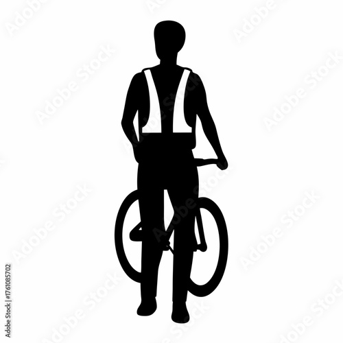 Silhouette of a man with a bicycle wearing a safety vest for visibility