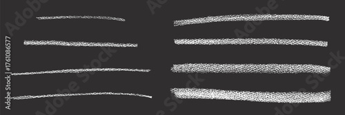 Crayon chalk brush stroke underline pen highlight. Vector hand drawn stoke element set for design texture templates, presentation, school, emphasis isolated on black background