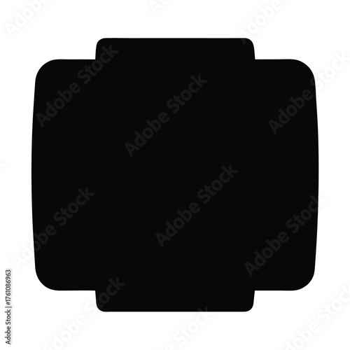 Black Lego brick four stud silhouette on white background with rounded edges
