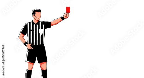 Soccer Referee Holding Up Red Card in Game.