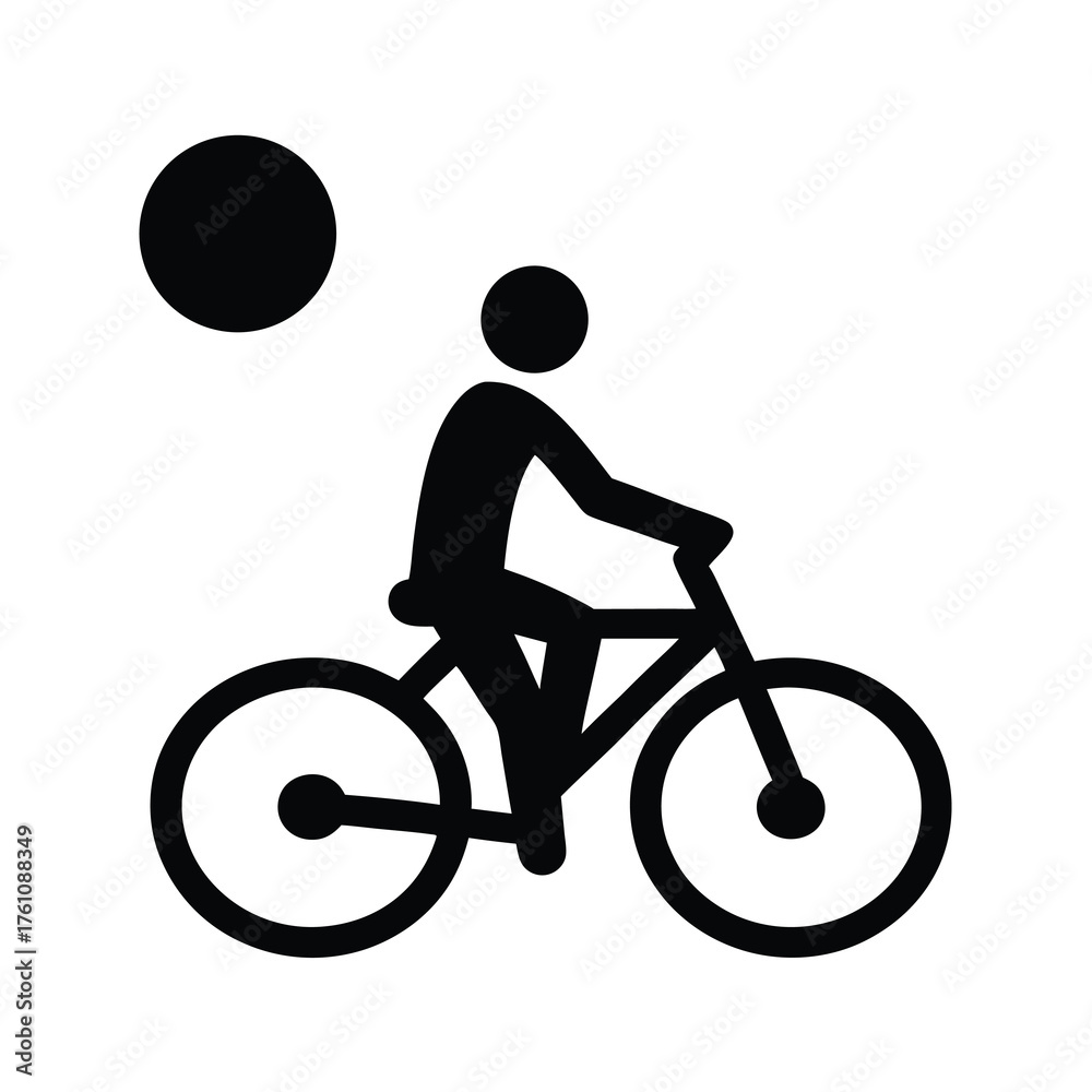 Obraz premium Simple black and white image of cyclist with sun or moon