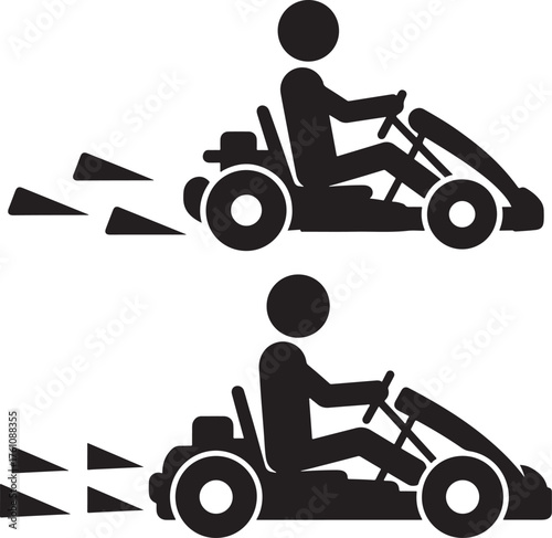 Two go karts driven by stick figures in silhouette style