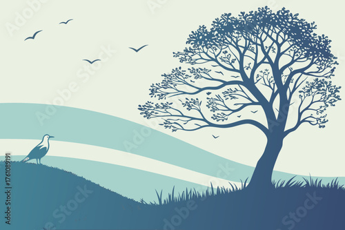 Hiker Climbing Steep Hill with Backpack and Trekking Poles Vector - Monochrome Graphic
