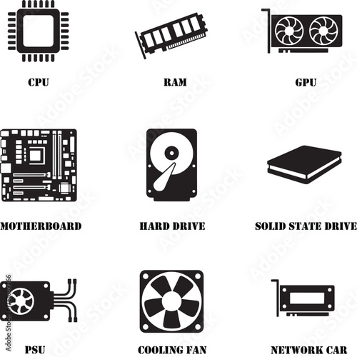 Internal PC Hardware and Components Icon Set