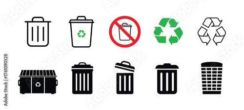Dustbin vector. Simple Outline Trash Can Icon Sign Shape.