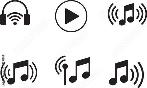 Audio sound & Music Icon Set silhouette vector illustration