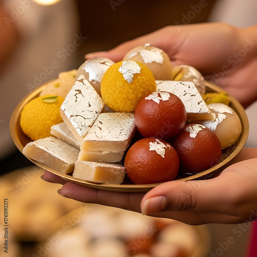 Indian sweets platter assorted mithai for diwali celebration and festive occasions traditional dessert