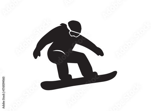 Black silhouette of a snowboarder in mid-air performing a trick on a snowboard black and white winter sports