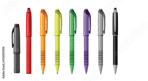 A variety of colorful pens and markers for drawing and writing purposes.