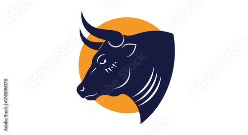 The majestic bull with the powerful horns stands proudly against the vibrant sun a symbol of strength and resilience.