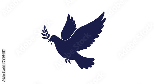 A symbol of peace the dove carries a branch of olive leaves in its beak.