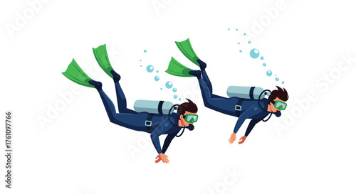 Two divers exploring the ocean depths on a recreational dive adventure.