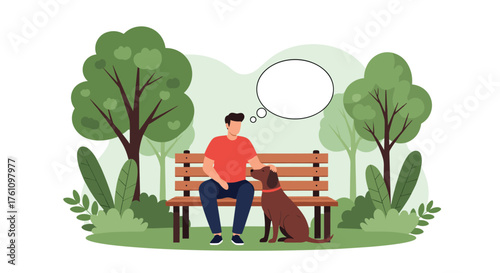 A man and his dog enjoying a peaceful moment together on a park bench.
