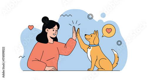 A person and a dog giving each other a high five.