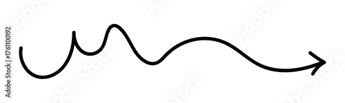 Abstract doodle of a wavy arrow moving forward, an isolated black and white icon representing a journey, progress, or winding path