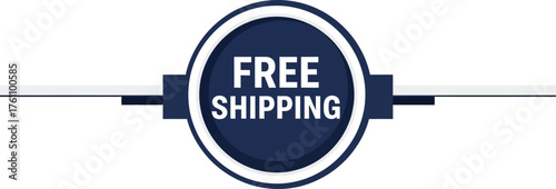 Promotional free shipping badge circle emblem for e-commerce and retail business promotions flat design vector illustration isolated on transparent background