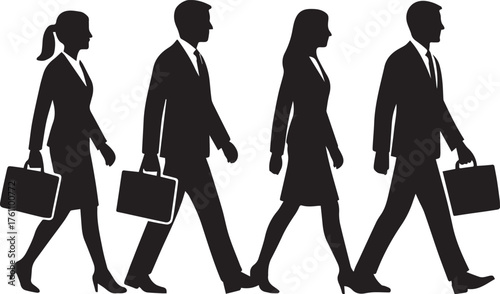 "Business Professionals Silhouette Walking with Briefcases – Corporate Teamwork Concept"