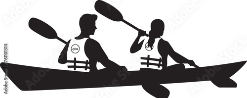 Couple Kayaking Silhouette Adventure Paddling Together in Tranquil Waters Sport Recreation