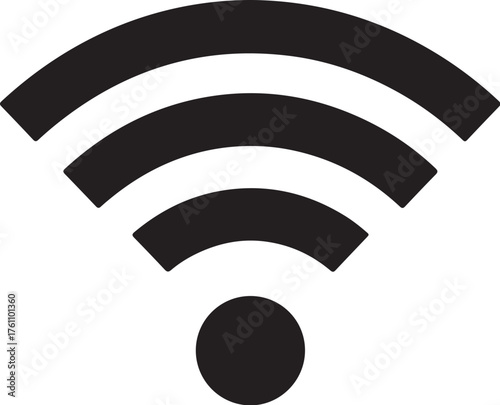 Black Silhouette of a Wi Fi Signal Icon with Three Arcs and a Dot on a White Background wifi wireless also transparent background