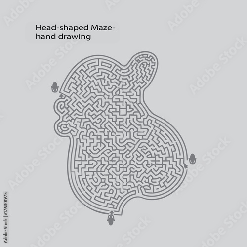 Hand drawn head shaped maze game fun brain teaser activity vector