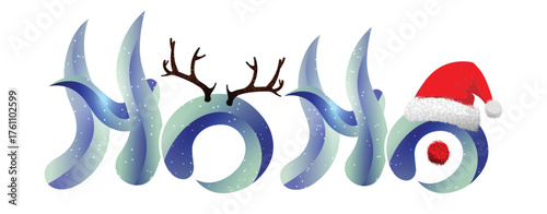  ho ho text with santa hat christmas greeting vector