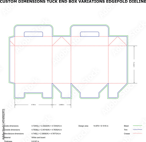 Tuck End Box with Edgefold Dieline ,Custom Packaging Template for Folding Carton Design