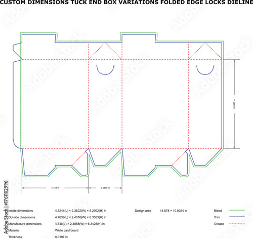Tuck End Box with Folded Edge Locks Dieline ,Custom Packaging Template for Folding Carton Design