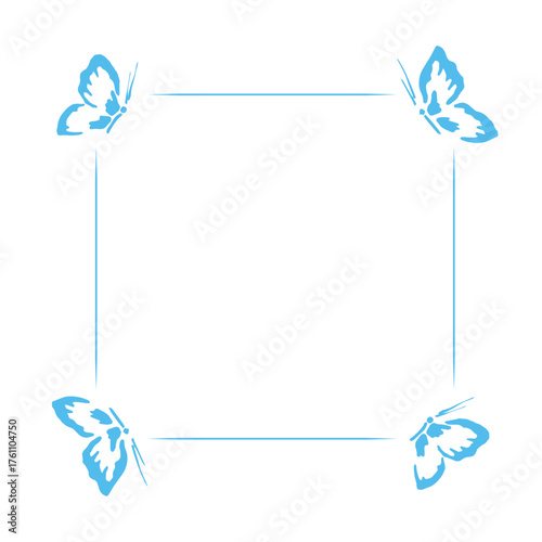 Blue square frame with butterflies for decorative design