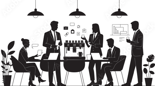 Silhouette illustration diverse business team in modern office space for coworking success
