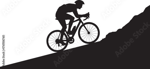 Silhouette of Cyclist Ascending a Steep Hill in Outdoor Sport Pursuit