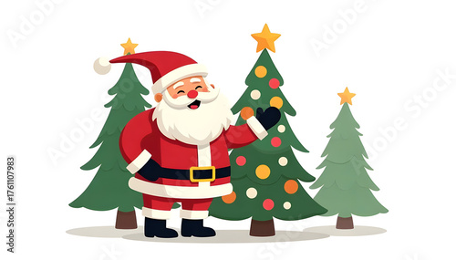 ilustration santa claus with christmas tree