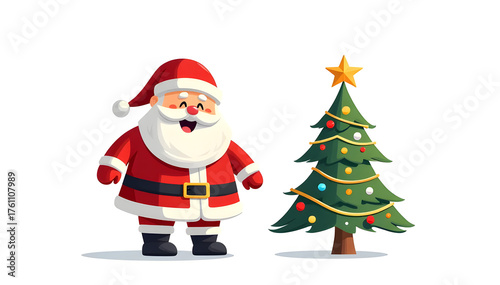 ilustration santa claus with christmas tree