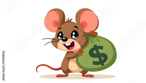 cartoon illustration of a mouse carrying a bag of money