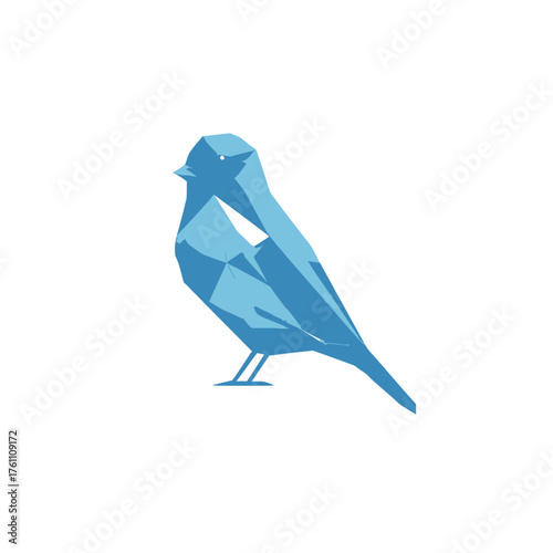 Modern blue geometric bird illustration. Stylized low poly avian graphic design on white background, abstract nature concept.