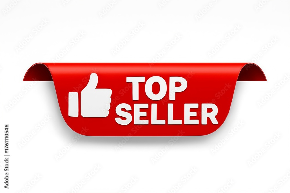© Eti - Bright red top seller tag with a white thumbs up icon and white text indicating top sales and best product © Eti - Bright red top seller tag with a white thumbs up icon and white text indicating top sales and best product