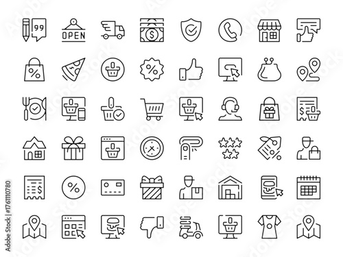Online shopping icon set. Vector line icons collection. Outline symbols. Modern design