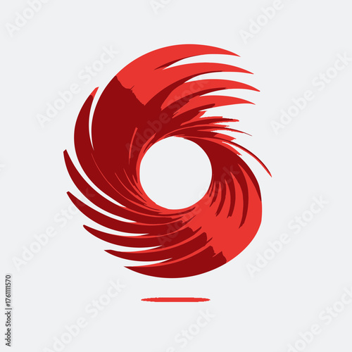 Dynamic red swirl vector graphic, abstract hurricane typhoon logo icon, modern motion design element, number six concept
