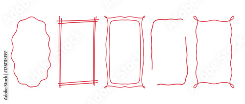 Set of retro vintage frames and borders with elegant wavy hand-drawn lines. Whimsical chalk-style sketch ornaments, editable vector elements for social media, design, and decoration projects.