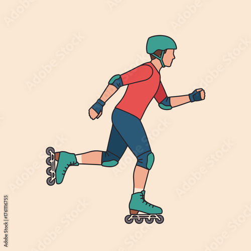 Person rollerblading with protective gear on a plain background.