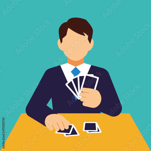 Man in suit playing cards at a table