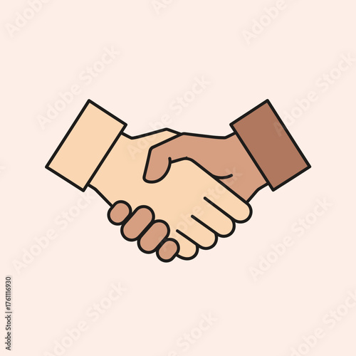 Two hands shaking in agreement on a light background.