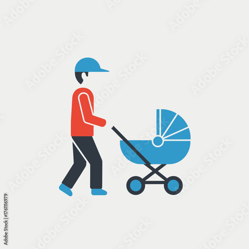 Person pushing a baby stroller on a light background.