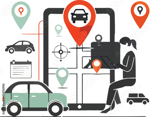 Car navigation app interface with map and location pins